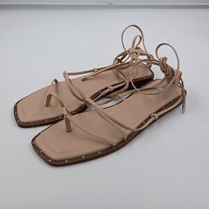 Bar III Nazrine Faux Leather Lace Up Strappy Sandals Beige, Women's Size 8.5